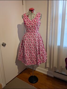 Eva Rose Magenta Cat Print Dress Size Small